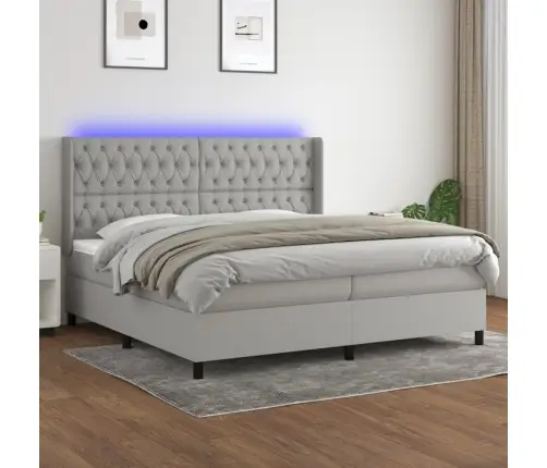 Atsperu Gulta Ar Matraci, Led, Gaiši Pelēka Audums, 200X200 Cm Vidaxl