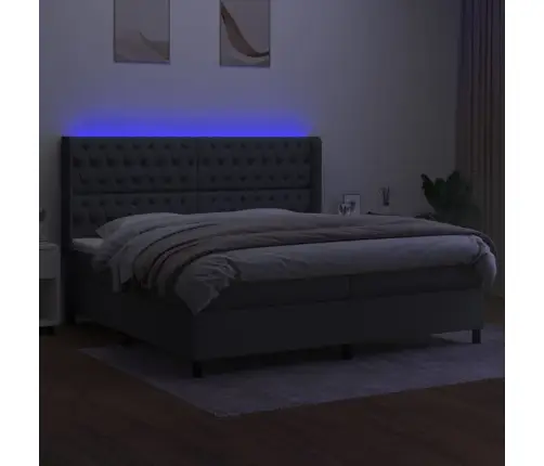 Atsperu Gulta Ar Matraci, Led, Tumši Pelēks Audums, 200X200 Cm Vidaxl