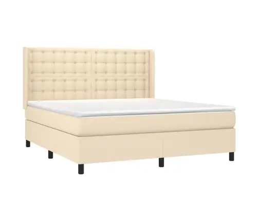 Atsperu Gulta Ar Matraci, Led, Krēmkrāsas Audums, 160X200 Cm Vidaxl