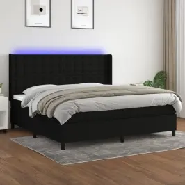 Atsperu Gulta Ar Matraci, Led, Melns Audums, 200X200 Cm Vidaxl