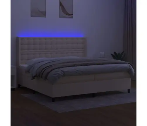 Lova Su Spyruoklėmis/Čiužiniu/Led, Kreminė, 200X200 cm Audinys