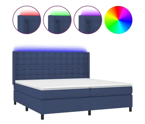 Atsperu Gulta Ar Matraci, Led, Zils Audums, 200X200 Cm Vidaxl