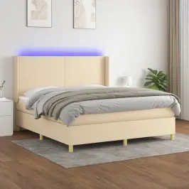 Atsperu Gulta Ar Matraci, Led, Krēmkrāsas Audums, 160X200 Cm Vidaxl Atsperu Gulta Ar Matraci, Led, Krēmkrāsas Audums, 160X200 Cm Vidaxl