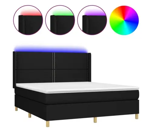 Atsperu Gulta Ar Matraci, Led, Melns Audums, 180X200 Cm Vidaxl