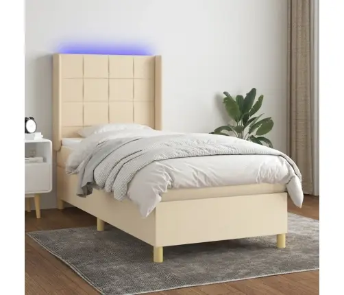 Atsperu Gulta Ar Matraci, Led, Krēmkrāsas Audums, 80X200 Cm Vidaxl