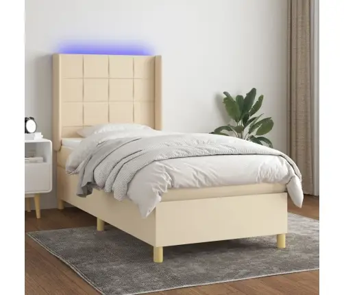 Atsperu Gulta Ar Matraci, Led, Krēmkrāsas Audums, 90X200 Cm Vidaxl