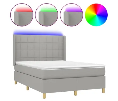 Atsperu Gulta Ar Matraci, Led, Gaiši Pelēks Audums, 140X200 Cm Vidaxl