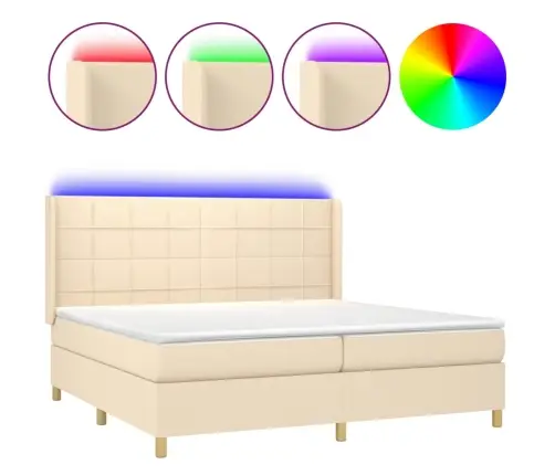 Atsperu Gulta Ar Matraci, Led, Krēmkrāsas Audums, 200X200 Cm Vidaxl