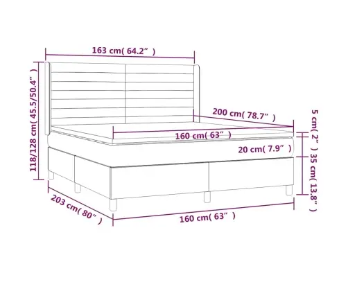 Atsperu Gulta Ar Matraci, Led, Gaiši Pelēks Audums, 160X200 Cm Vidaxl