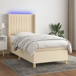 Atsperu Gulta Ar Matraci, Led, Krēmkrāsas Audums, 90X200 Cm Vidaxl