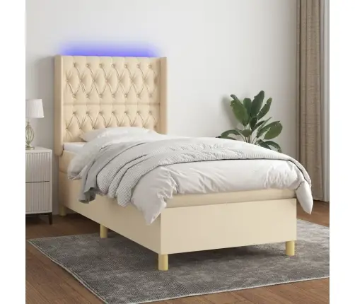 Atsperu Gulta Ar Matraci, Led, Krēmkrāsas Audums, 80X200 Cm Vidaxl Atsperu Gulta Ar Matraci, Led, Krēmkrāsas Audums, 80X200 Cm Vidaxl