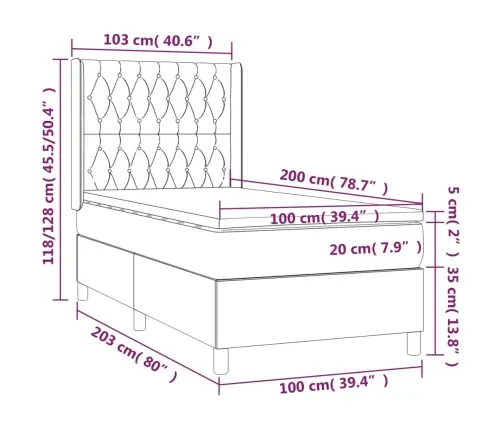 Atsperu Gulta Ar Matraci, Led, Zils Audums, 100X200 Cm Vidaxl