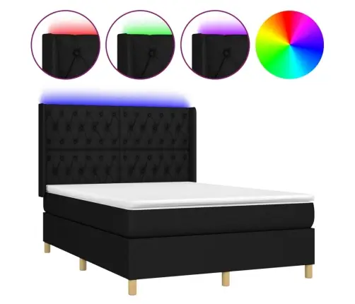 Atsperu Gulta Ar Matraci, Led, Melns Audums, 140X190 Cm Vidaxl