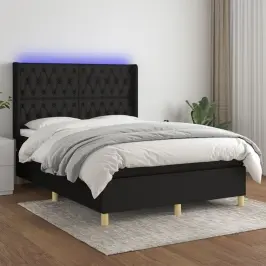 Atsperu Gulta Ar Matraci, Led, Melns Audums, 140X190 Cm Vidaxl