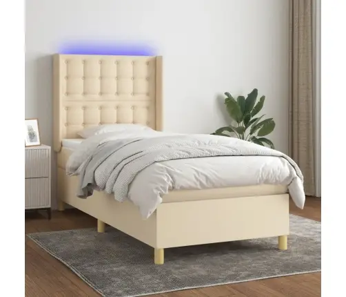 Atsperu Gulta Ar Matraci, Led, Krēmkrāsas Audums, 90X200 Cm Vidaxl