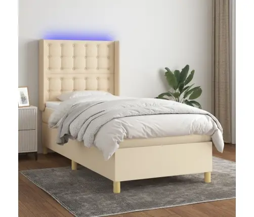 Atsperu Gulta Ar Matraci, Led, Krēmkrāsas Audums, 100X200 Cm Vidaxl