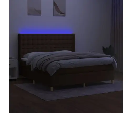 Atsperu Gulta Ar Matraci, Led, Tumši Brūns Audums, 160X200 Cm  Vidaxl