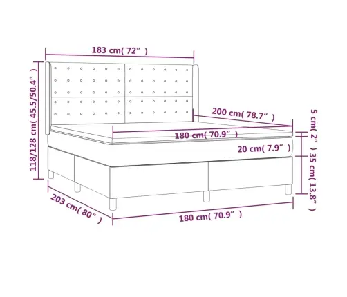 Atsperu Gulta Ar Matraci, Led, Melns Audums, 180X200 Cm Vidaxl Atsperu Gulta Ar Matraci, Led, Melns Audums, 180X200 Cm Vidaxl