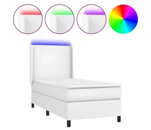 Lova Su Spyruoklėmis/Čiužiniu/Led, Balta, 90X190Cm Dirbtinė Oda