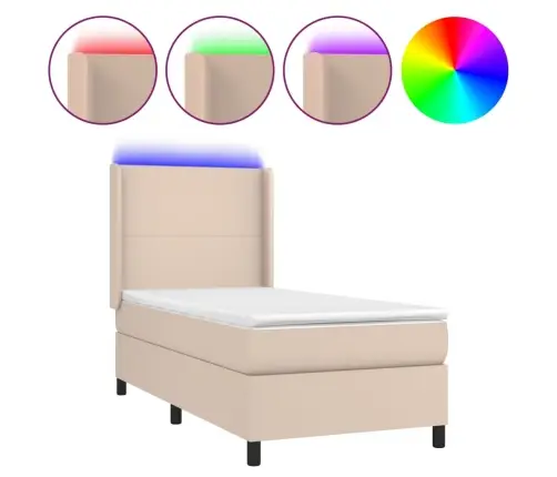 Atsperu Gulta Ar Matraci, Led, Kapučīno, 90X190Cm, Mākslīgā Āda Vidaxl