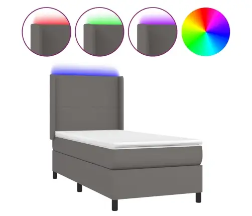 Lova Su Spyruoklėmis/Čiužiniu/Led, Pilka 100X200Cm Dirbtinė Oda