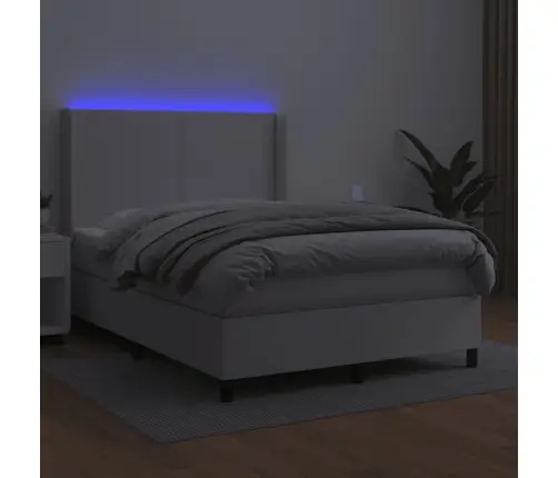 Kontinentaalvoodi Madratsiga, Led, Valge, 140X190 cm Kunstnahk