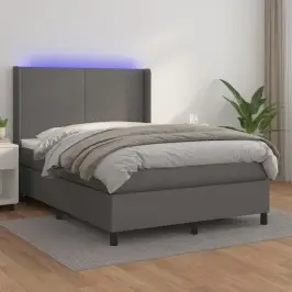 Atsperu Gulta Ar Matraci, Led, Pelēka, 140X190 Cm, Mākslīgā Āda Vidaxl Atsperu Gulta Ar Matraci, Led, Pelēka, 140X190 Cm, Mākslīgā Āda Vidaxl