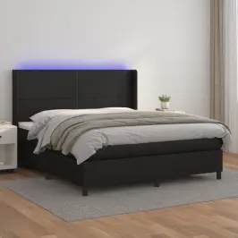 Atsperu Gulta Ar Matraci, Led, Melna, 180X200 Cm, Mākslīgā Āda Vidaxl