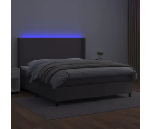 Atsperu Gulta Ar Matraci, Led, Pelēka, 180X200 Cm, Mākslīgā Āda Vidaxl