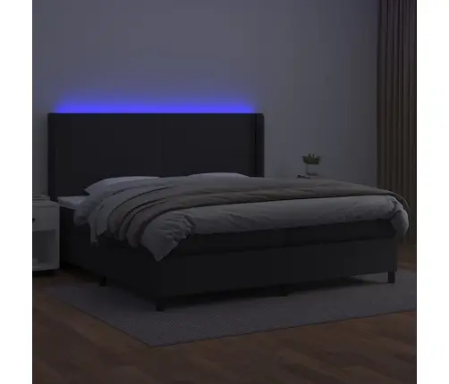 Atsperu Gulta Ar Matraci, Led, Melna, 200X200 Cm, Mākslīgā Āda Vidaxl
