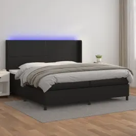 Atsperu Gulta Ar Matraci, Led, Melna, 200X200 Cm, Mākslīgā Āda Vidaxl
