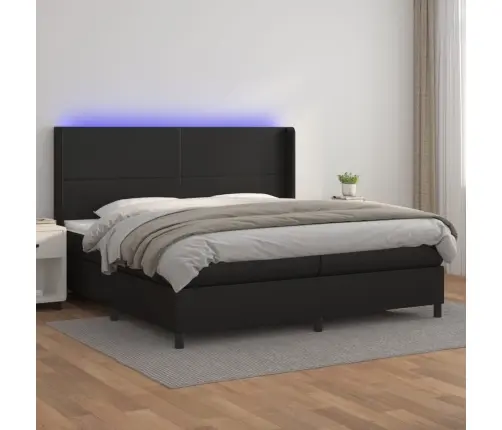 Atsperu Gulta Ar Matraci, Led, Melna, 200X200 Cm, Mākslīgā Āda Vidaxl
