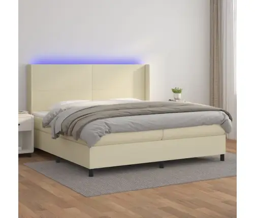 Lova Su Spyruoklėmis Ir Čiužiniu/Led, Kreminė, 200X200 Cm