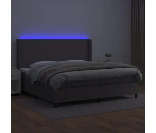 Atsperu Gulta Ar Matraci, Led, Pelēka, 200X200 Cm, Mākslīgā Āda Vidaxl