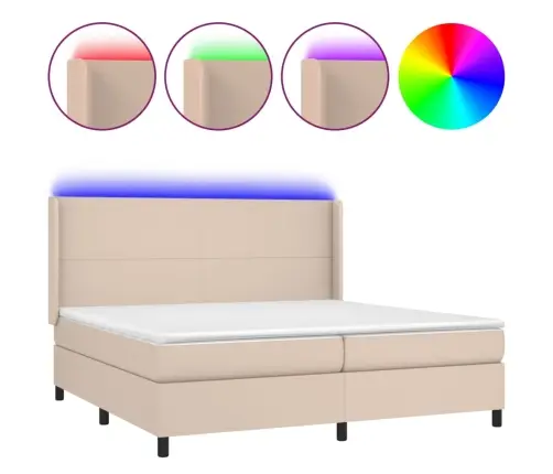 Atsperu Gulta Ar Matraci, Led, Kapučīno, 200X200 Cm Vidaxl