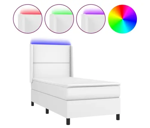 Atsperu Gulta Ar Matraci, Led, Balta, 100X200 Cm, Mākslīgā Āda Vidaxl