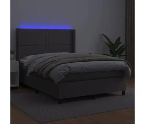 Lova Su Spyruoklėmis/Čiužiniu/Led, Pilka 140X190Cm Dirbtinė Oda