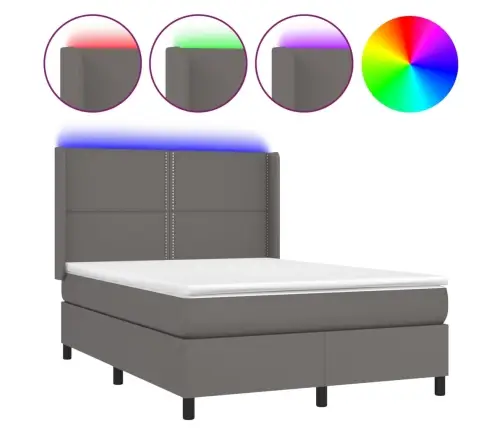 Lova Su Spyruoklėmis/Čiužiniu/Led, Pilka 140X200Cm Dirbtinė Oda