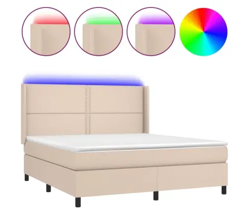 Atsperu Gulta Ar Matraci, Led, Kapučīno, 180X200 Cm Vidaxl