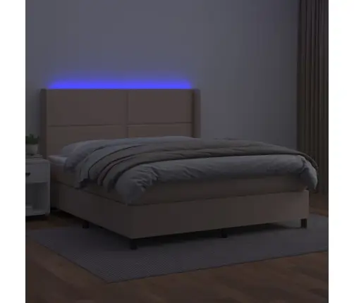 Atsperu Gulta Ar Matraci, Led, Kapučīno, 180X200 Cm Vidaxl