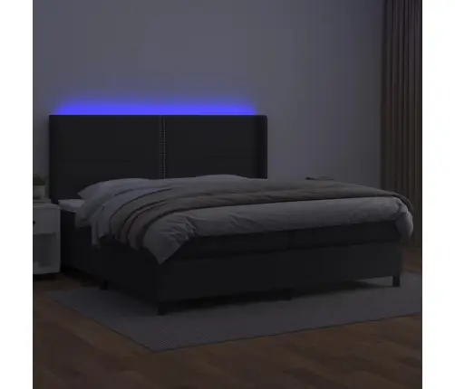 Atsperu Gulta Ar Matraci, Led, Melna, 200X200 Cm, Mākslīgā Āda Vidaxl