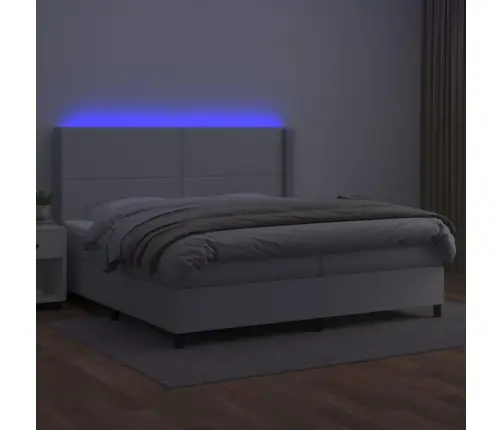 Atsperu Gulta Ar Matraci, Led, Balta, 200X200 Cm, Mākslīgā Āda Vidaxl