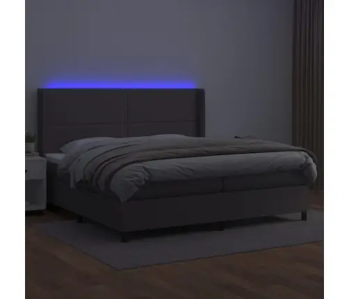 Atsperu Gulta Ar Matraci, Led, Pelēka, 200X200 Cm, Mākslīgā Āda Vidaxl