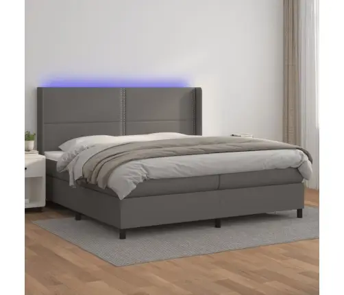 Atsperu Gulta Ar Matraci, Led, Pelēka, 200X200 Cm, Mākslīgā Āda Vidaxl