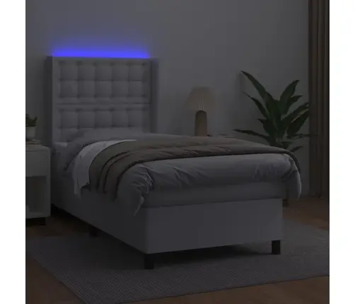 Atsperu Gulta Ar Matraci, Led, Balta, 90X200 Cm, Mākslīgā Āda Vidaxl