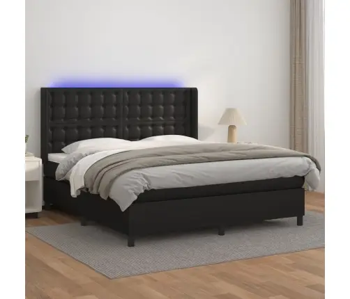 Lova Su Spyruoklėmis/Čiužiniu/Led, Juoda 160X200Cm Dirbtinė Oda