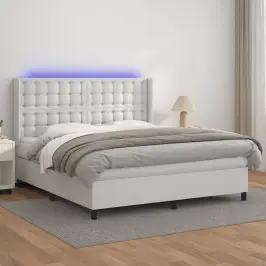 Lova Su Spyruoklėmis/Čiužiniu/Led, Balta 160X200Cm Dirbtinė Oda