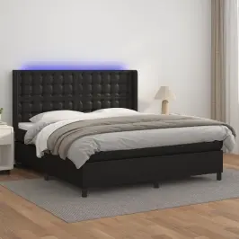 Atsperu Gulta Ar Matraci, Led, Melna, 180X200 Cm, Mākslīgā Āda Vidaxl