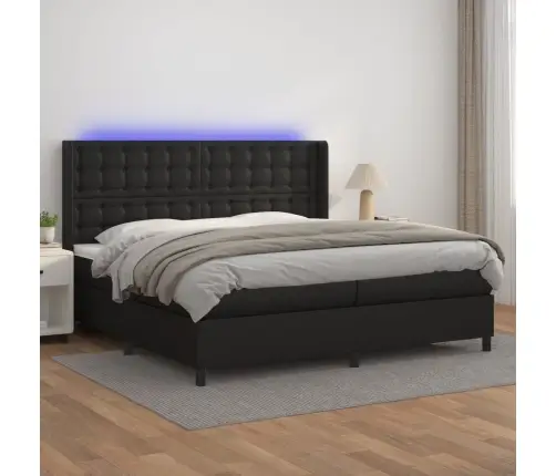 Kontinentaalvoodi Madratsiga, Led, Must, 200X200 cm Kunstnahk