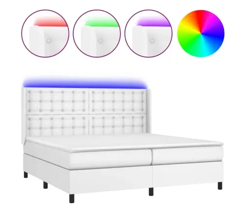 Lova Su Spyruoklėmis/Čiužiniu/Led, Balta 200X200Cm Dirbtinė Oda